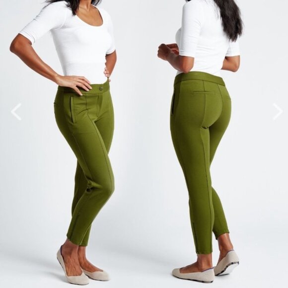 Betabrand Size XL Long Cigarette Dress Pants Yoga Skinny Leg Ankle Zip Green - Picture 1 of 13